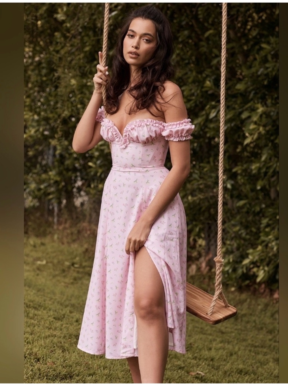 House Of CB Lauren Dress Small NWOT Pink Floral Midi Dress - Picture 2 of 9